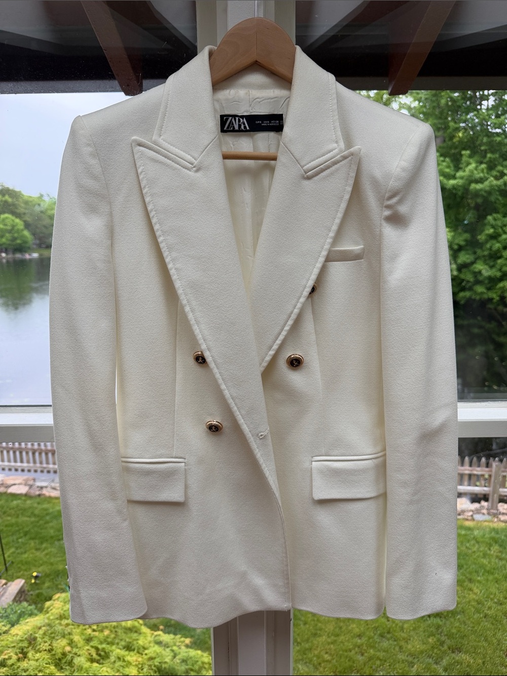 Zara Ivory Double-Breasted Blazer with Gold Buttons